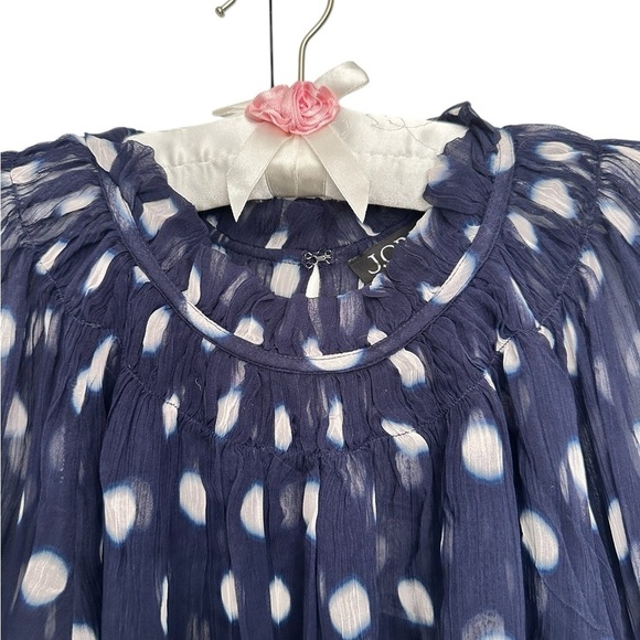 NEW J. CREW Crinkle chiffon smocked top in ombré‎ dot navy & white size small - Picture 7 of 10
